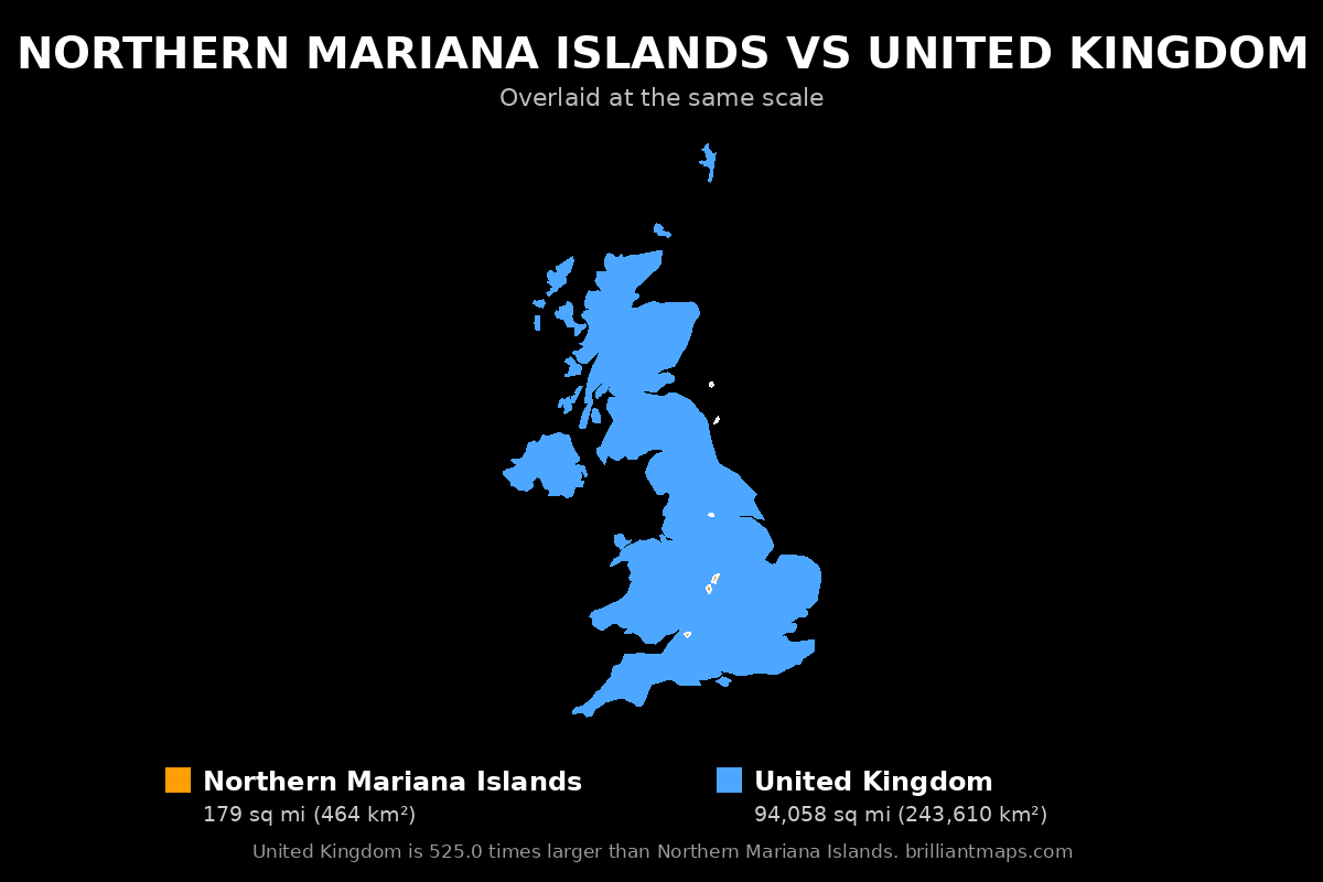 Northern Mariana Islands vs United Kingdom Size Comparison Map