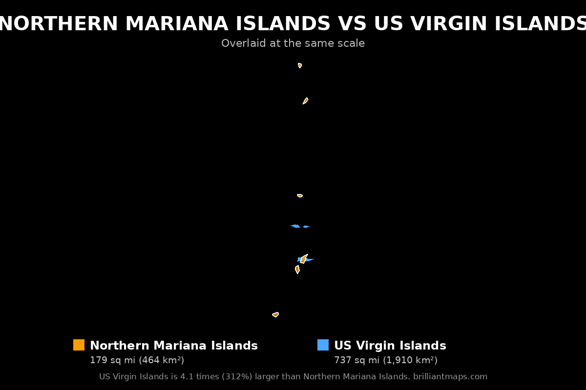 Northern Mariana Islands vs US Virgin Islands Size Comparison Map