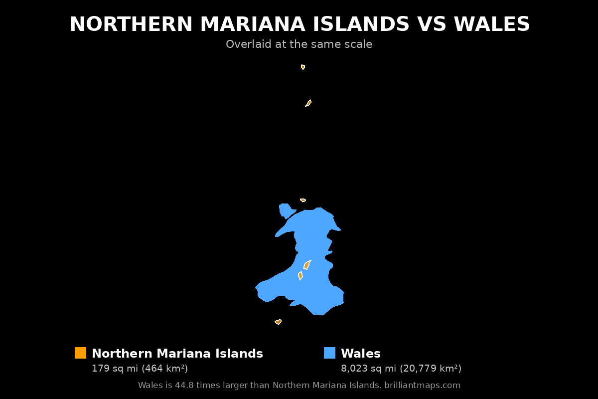 Northern Mariana Islands vs Wales Size Comparison Map