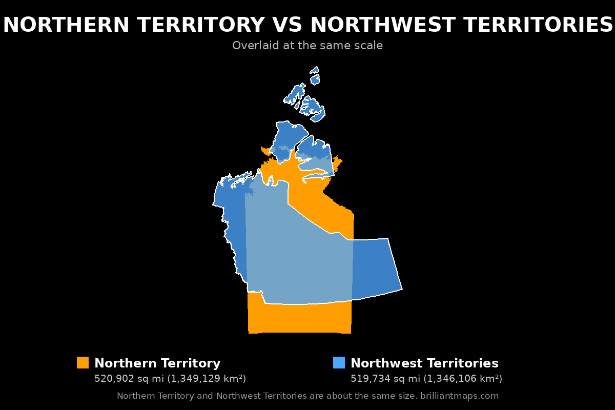Northern Territory vs Northwest Territories Size Comparison Map