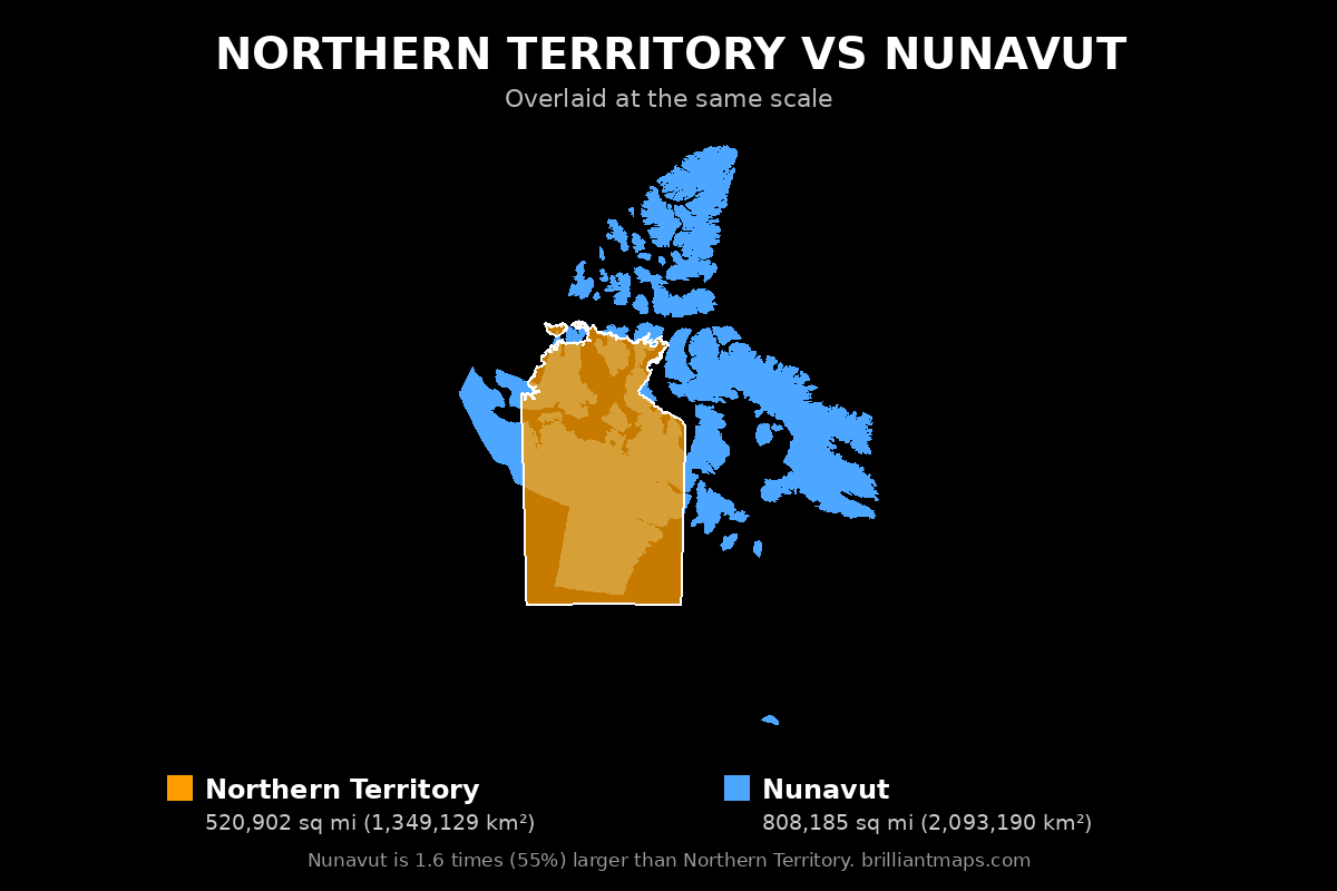Northern Territory vs Nunavut Size Comparison Map