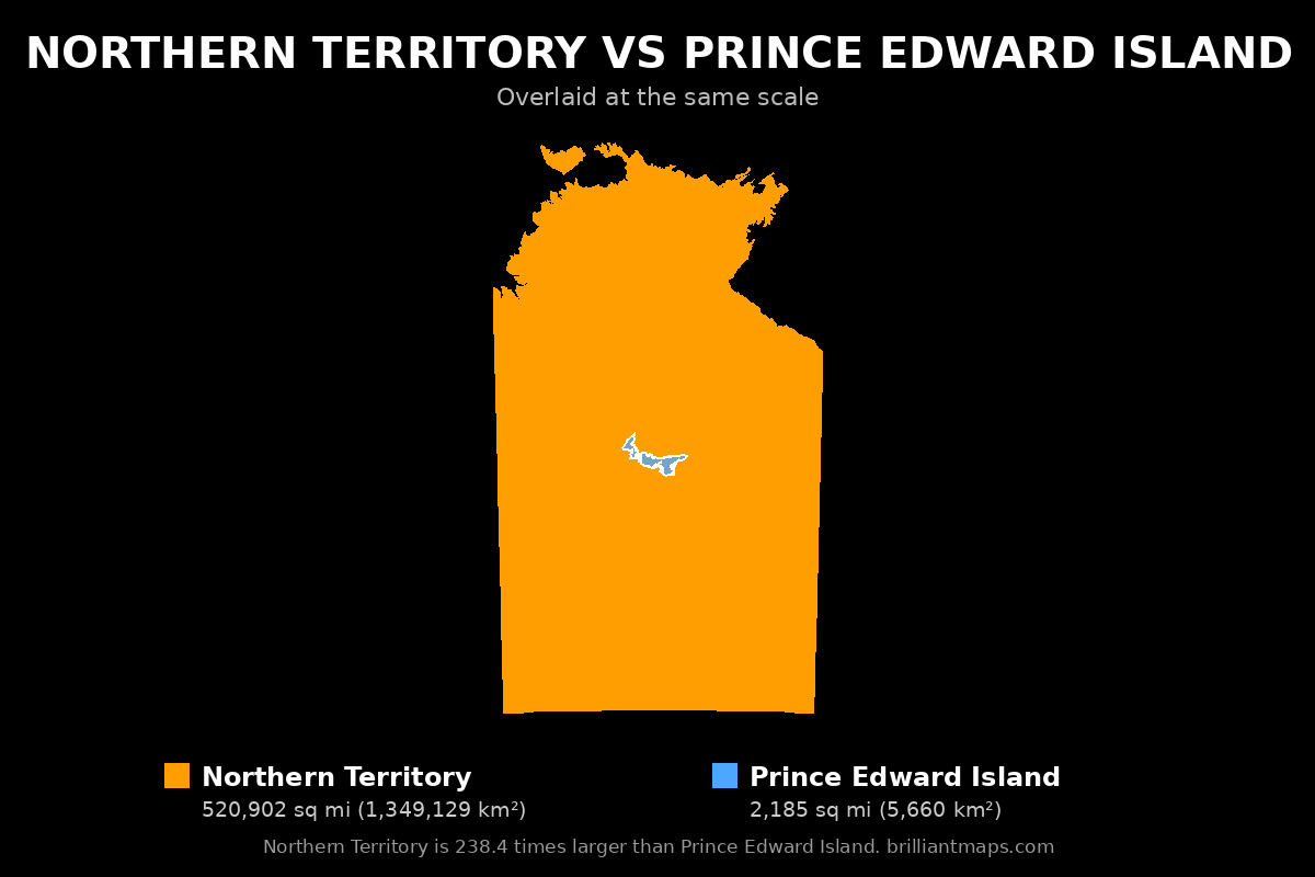 Northern Territory vs Prince Edward Island Size Comparison Map