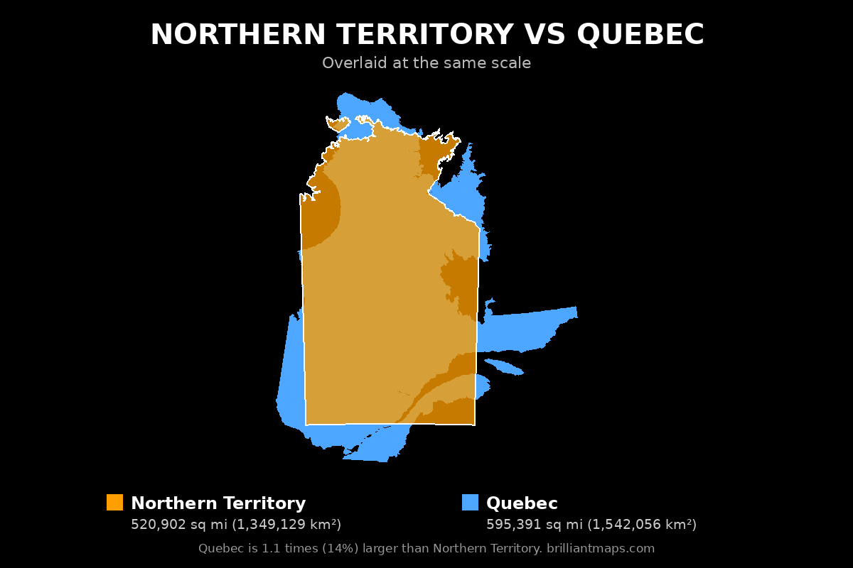 Northern Territory vs Quebec Size Comparison Map