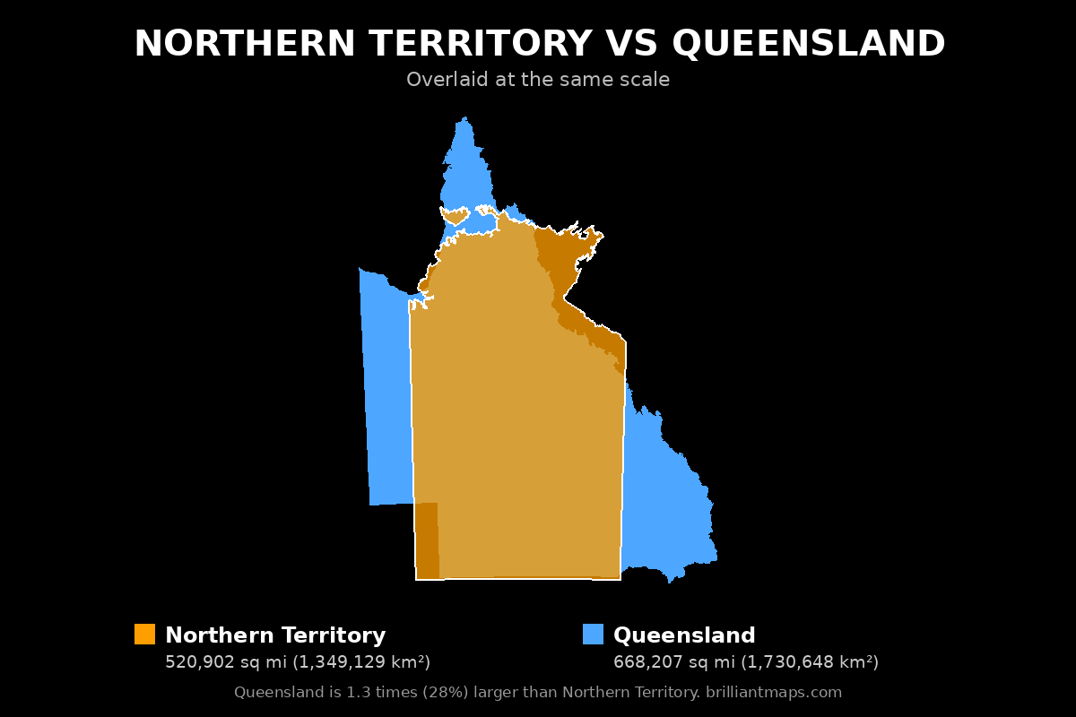 Northern Territory vs Queensland Size Comparison Map