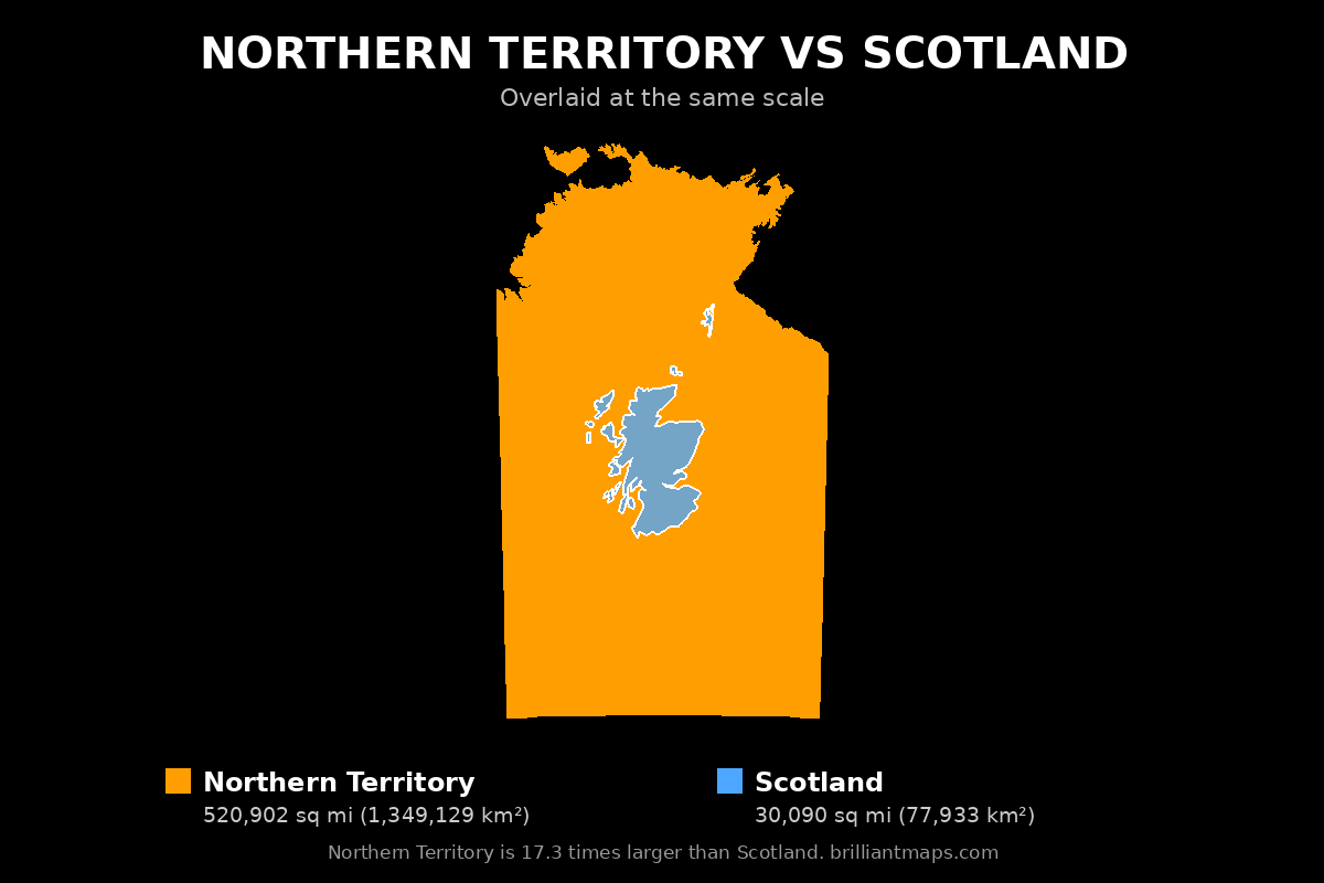 Northern Territory vs Scotland Size Comparison Map