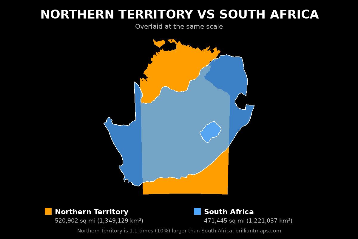 Northern Territory vs South Africa Size Comparison Map