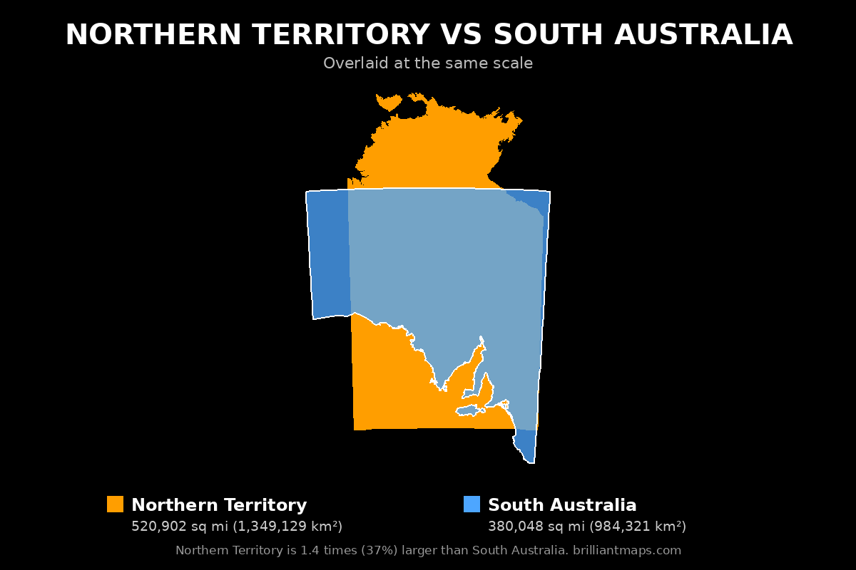 Northern Territory vs South Australia Size Comparison Map
