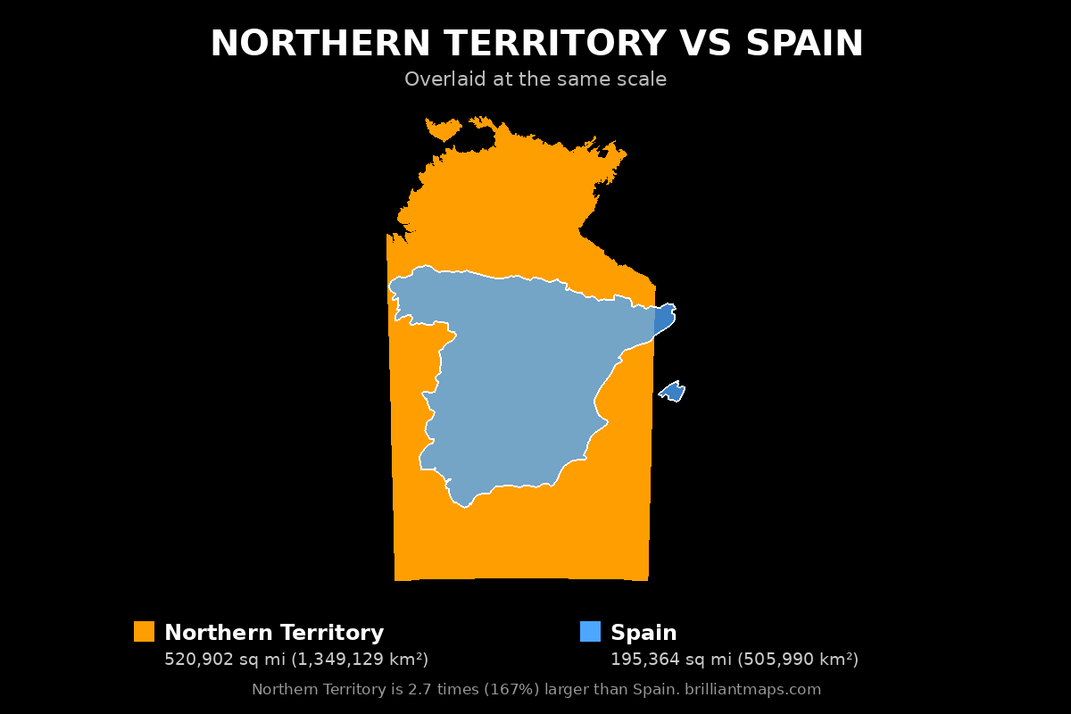 Northern Territory vs Spain Size Comparison Map