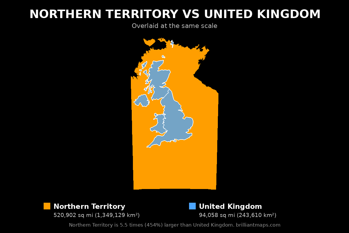 Northern Territory vs United Kingdom Size Comparison Map