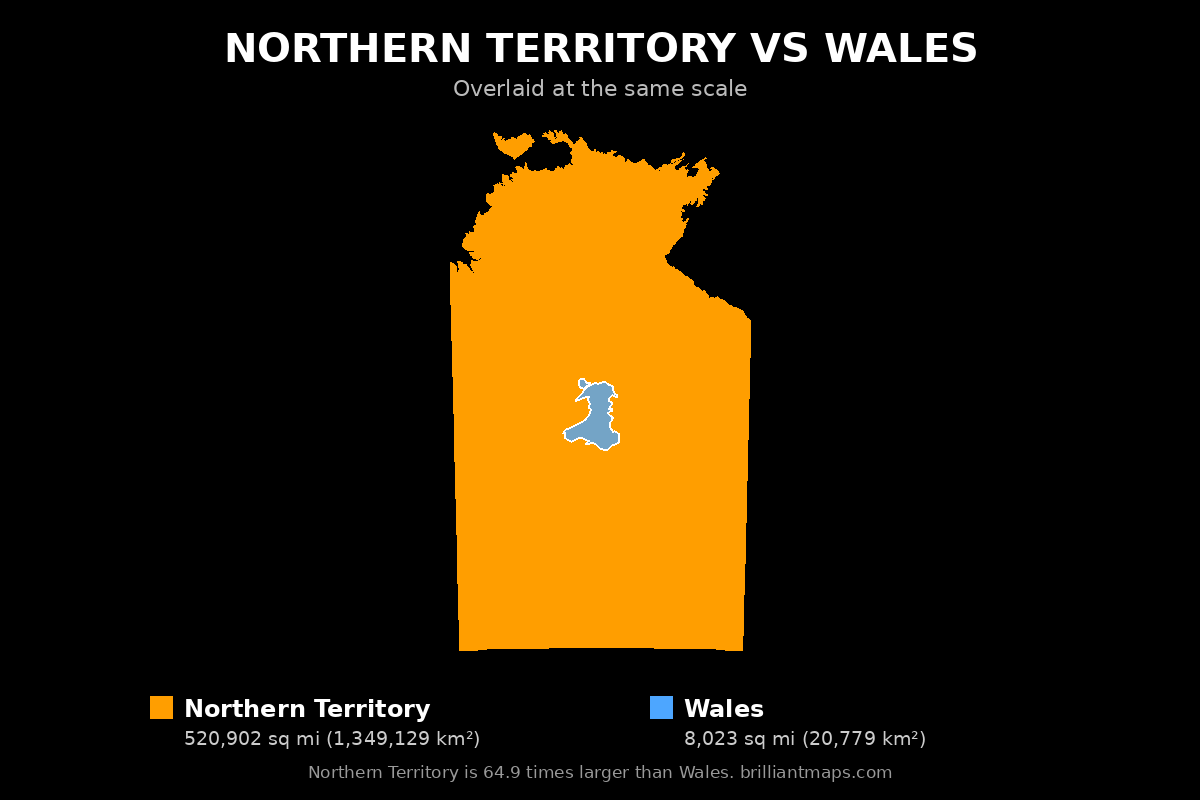 Northern Territory vs Wales Size Comparison Map
