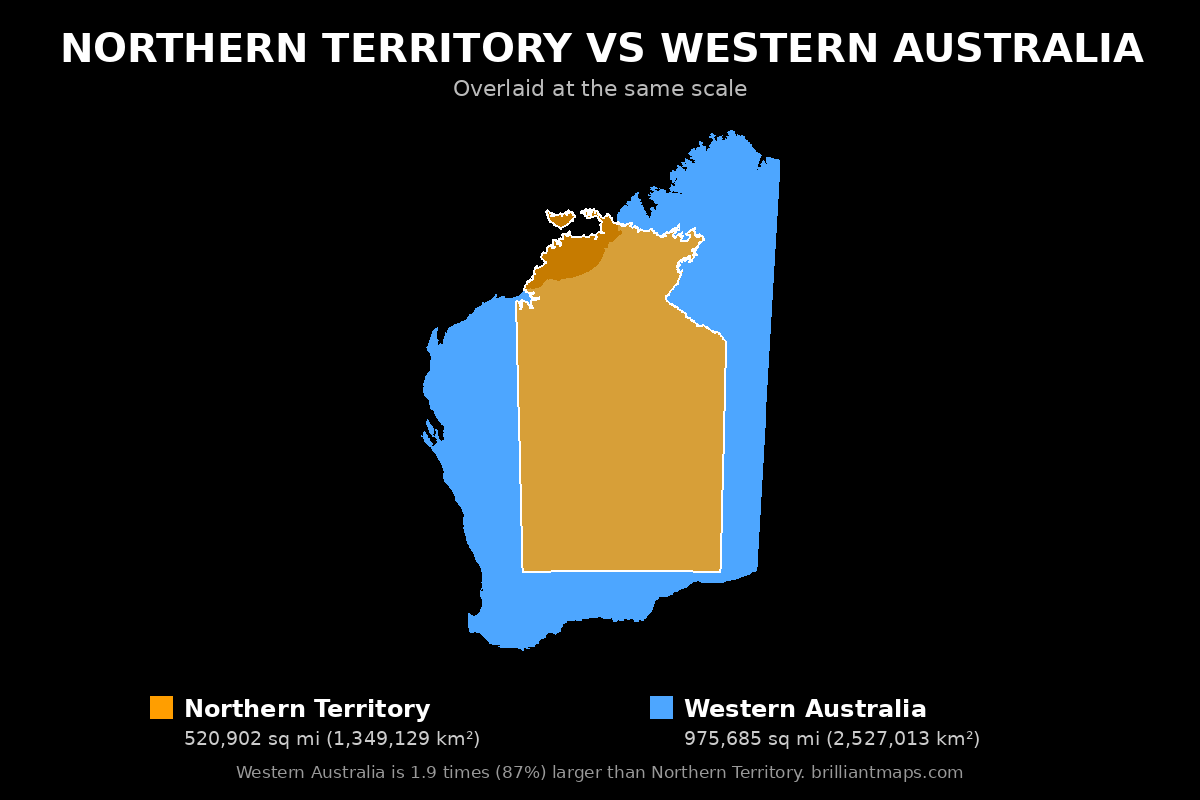 Northern Territory vs Western Australia Size Comparison Map