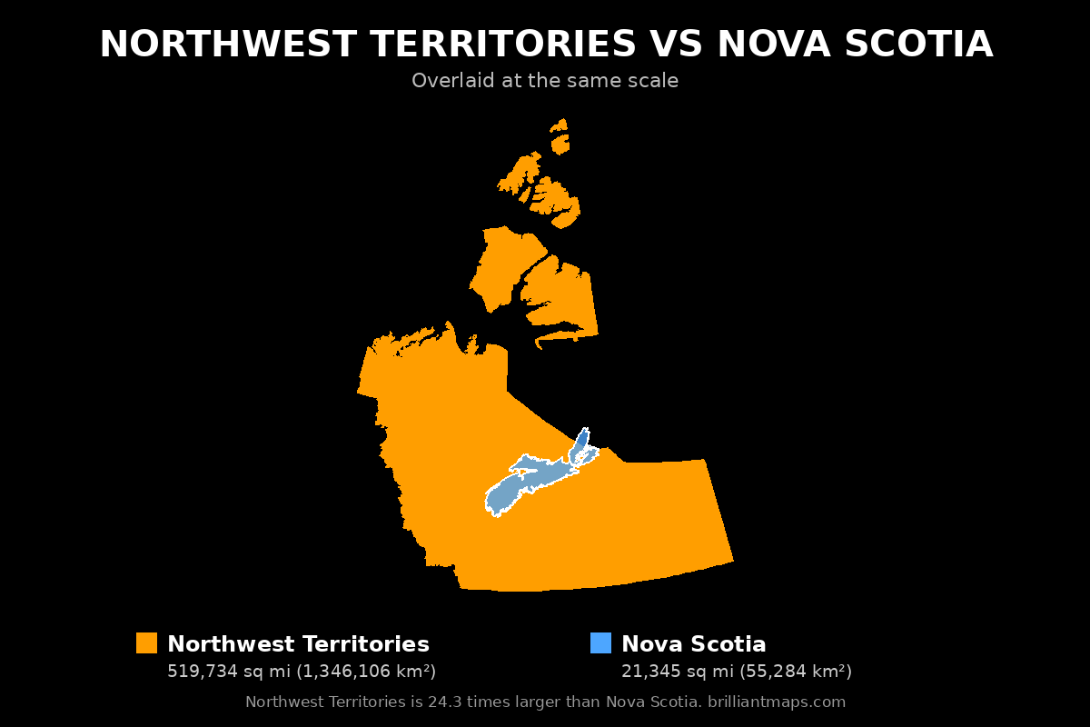 Northwest Territories vs Nova Scotia Size Comparison Map