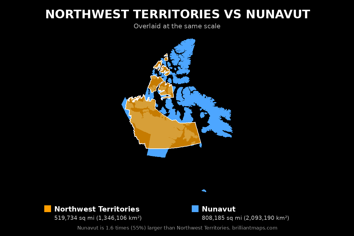 Northwest Territories vs Nunavut Size Comparison Map