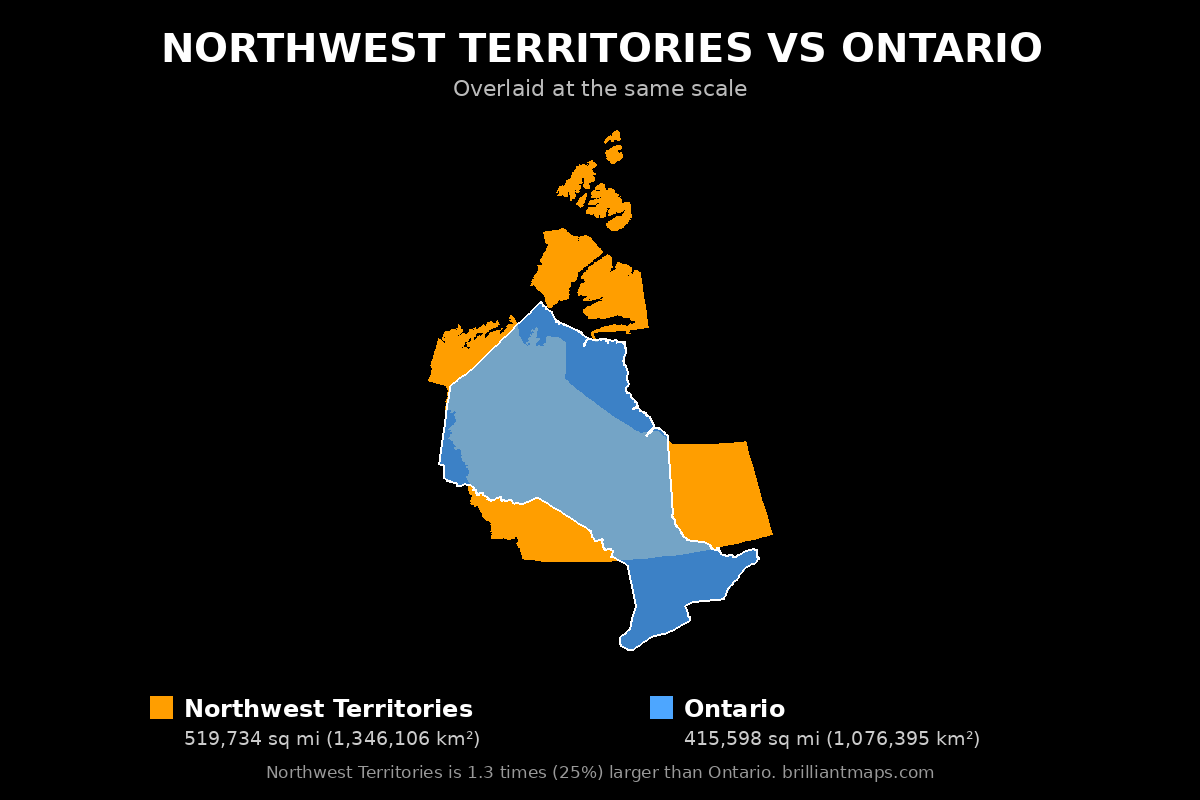 Northwest Territories vs Ontario Size Comparison Map