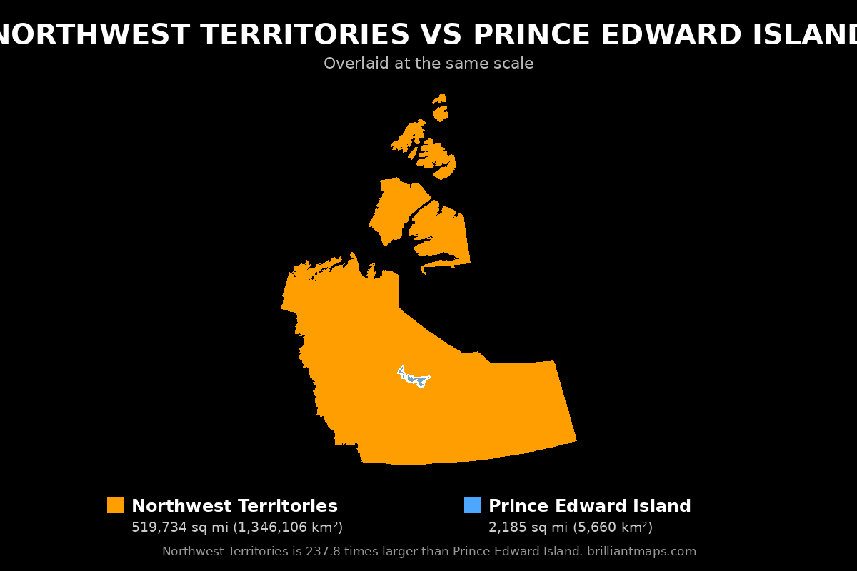 Northwest Territories vs Prince Edward Island Size Comparison Map