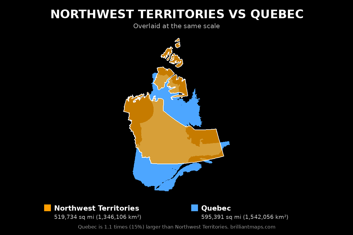 Northwest Territories vs Quebec Size Comparison Map