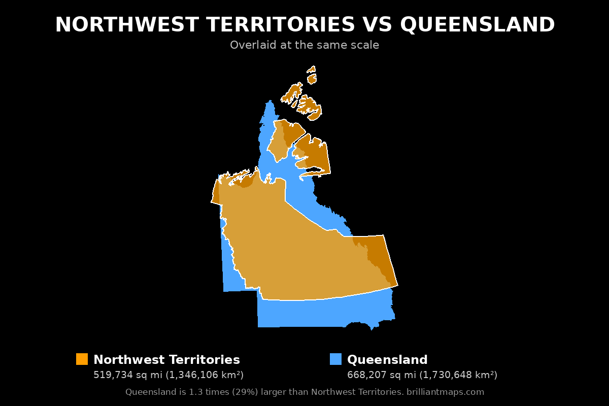 Northwest Territories vs Queensland Size Comparison Map