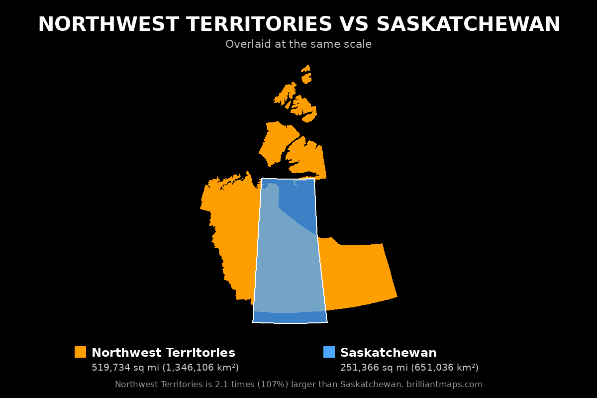 Northwest Territories vs Saskatchewan Size Comparison Map