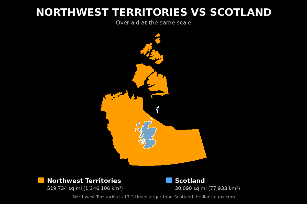 Northwest Territories vs Scotland Size Comparison Map