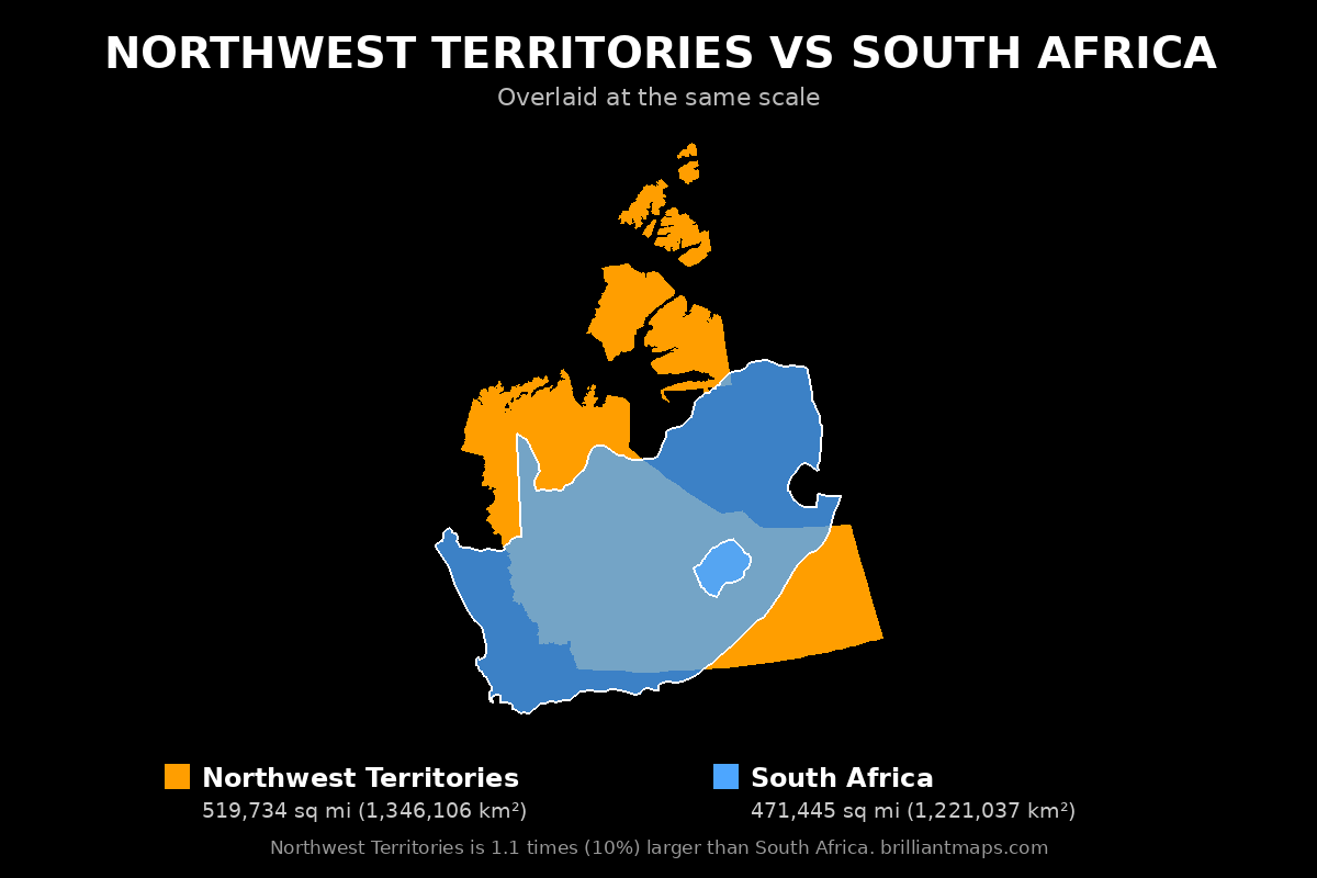 Northwest Territories vs South Africa Size Comparison Map
