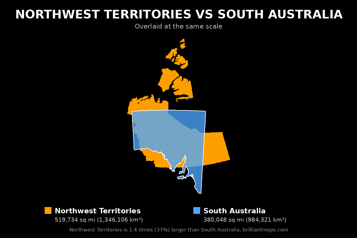 Northwest Territories vs South Australia Size Comparison Map