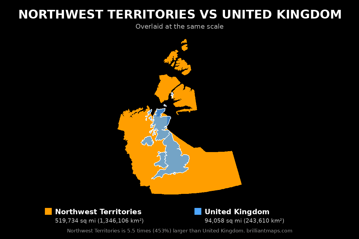 Northwest Territories vs United Kingdom Size Comparison Map