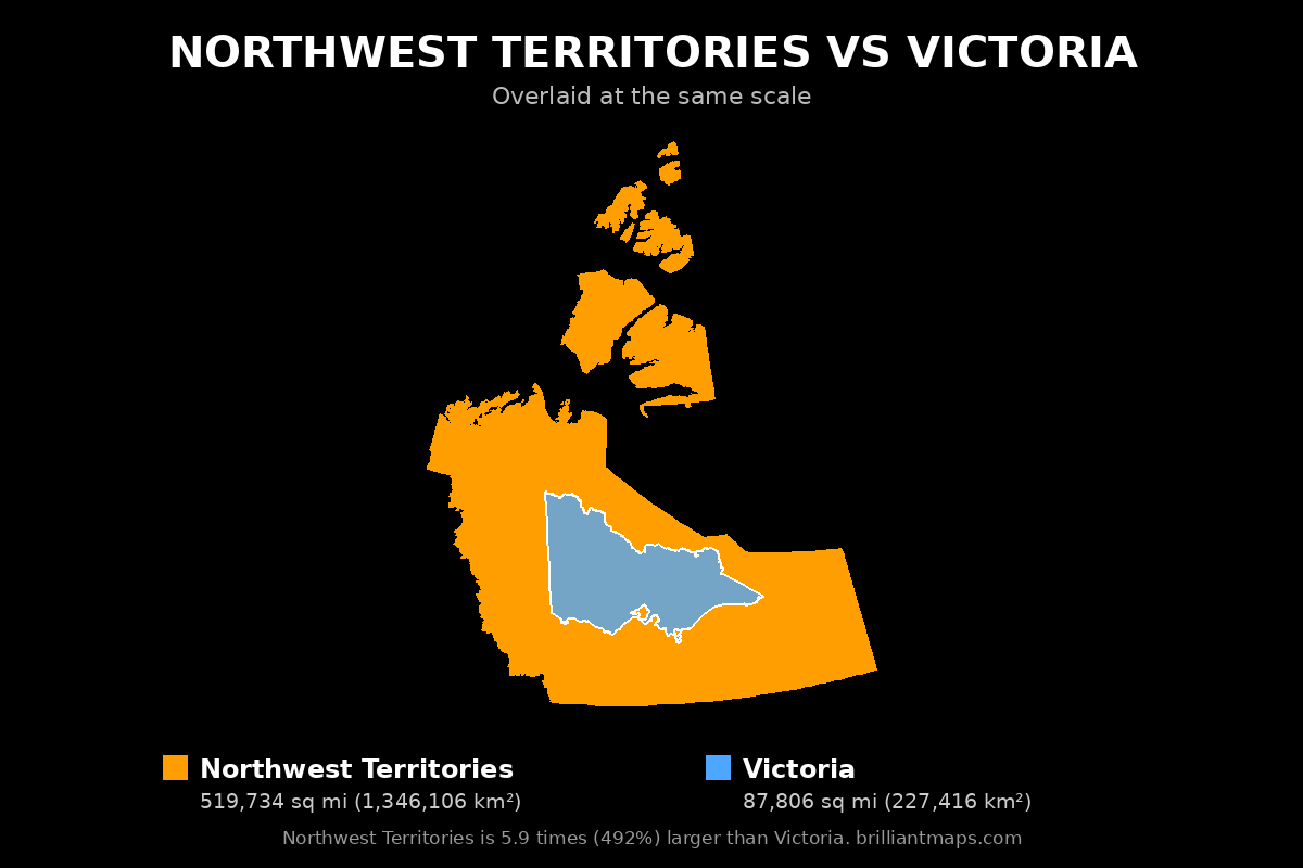 Northwest Territories vs Victoria Size Comparison Map