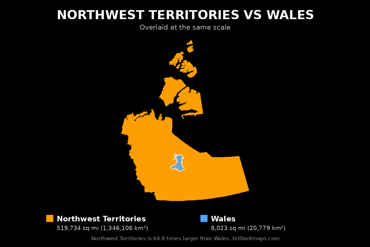 Northwest Territories vs Wales Size Comparison Map