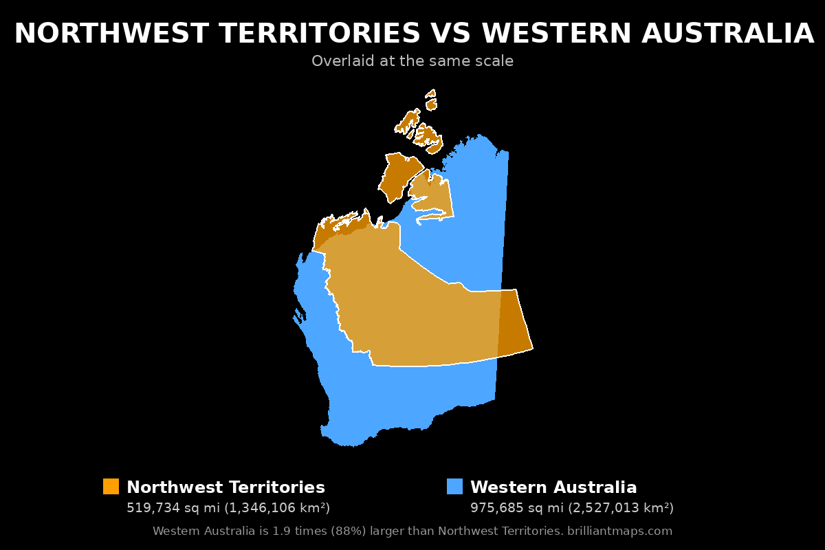Northwest Territories vs Western Australia Size Comparison Map