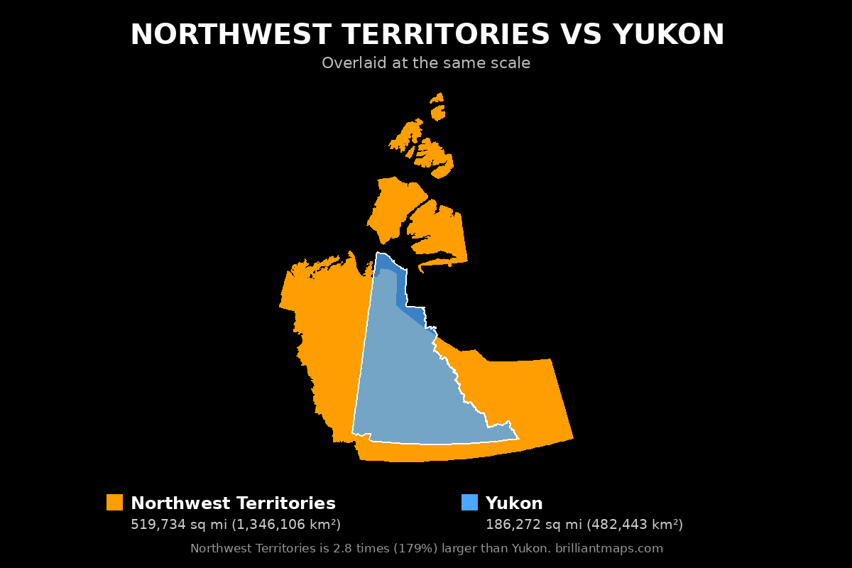 Northwest Territories vs Yukon Size Comparison Map