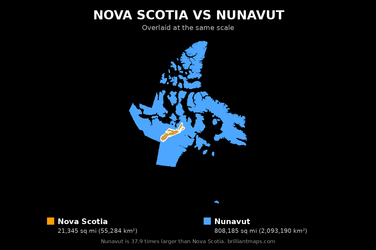 Nova Scotia vs Nunavut Size Comparison Map