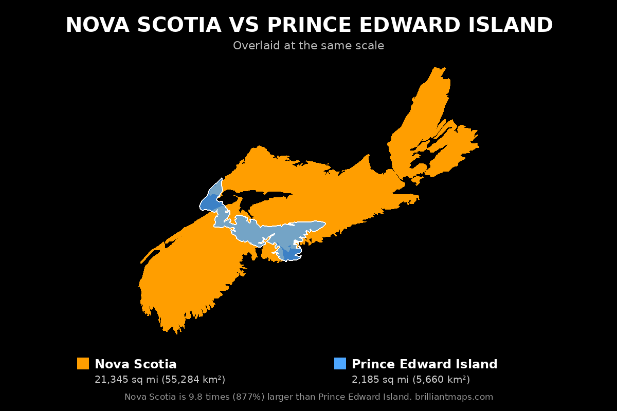 Nova Scotia vs Prince Edward Island Size Comparison Map