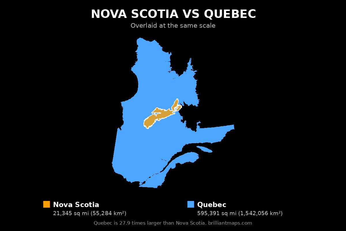 Nova Scotia vs Quebec Size Comparison Map