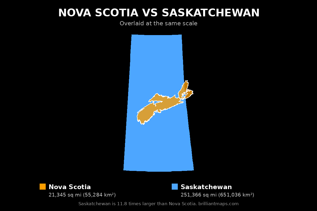 Nova Scotia vs Saskatchewan Size Comparison Map
