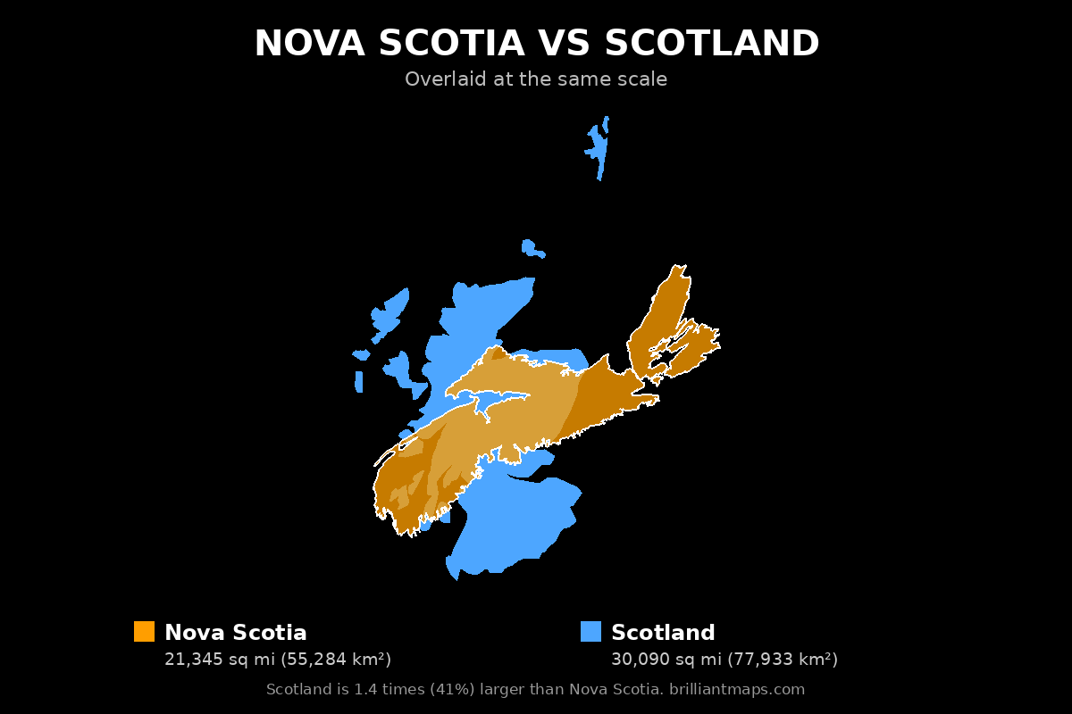 Nova Scotia vs Scotland Size Comparison Map