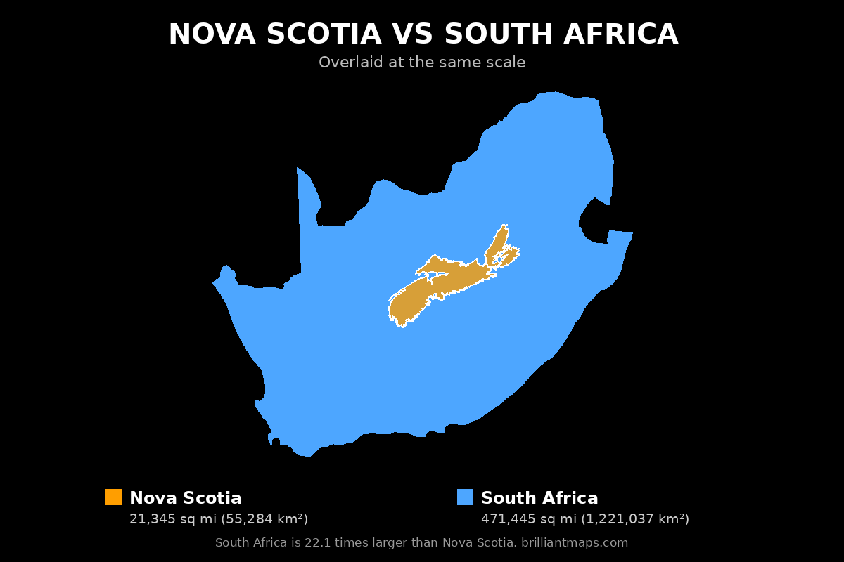 Nova Scotia vs South Africa Size Comparison Map