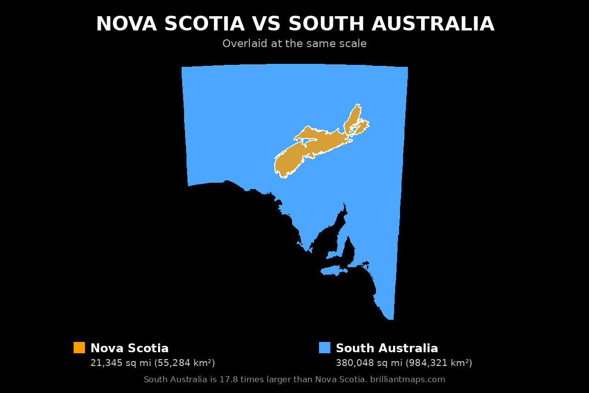 Nova Scotia vs South Australia Size Comparison Map
