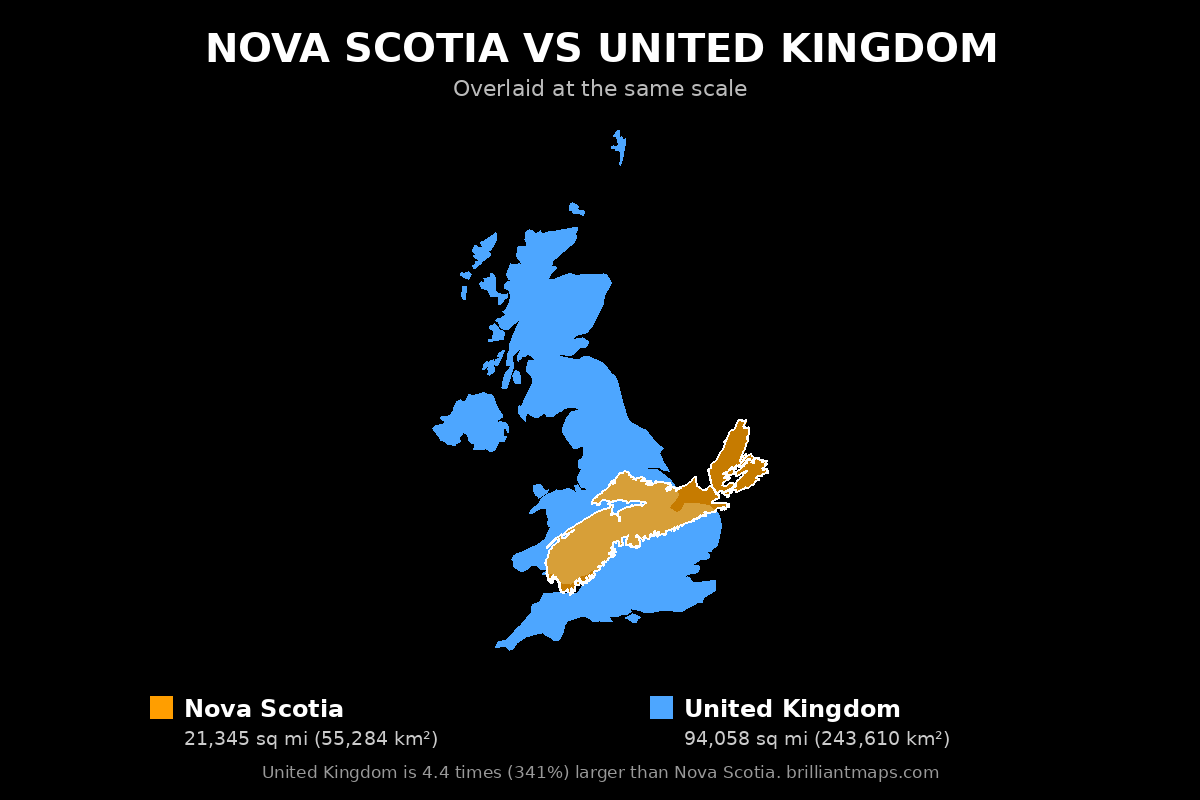 Nova Scotia vs United Kingdom Size Comparison Map