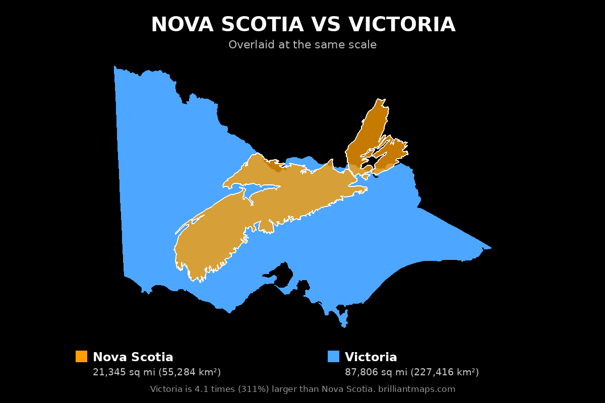 Nova Scotia vs Victoria Size Comparison Map