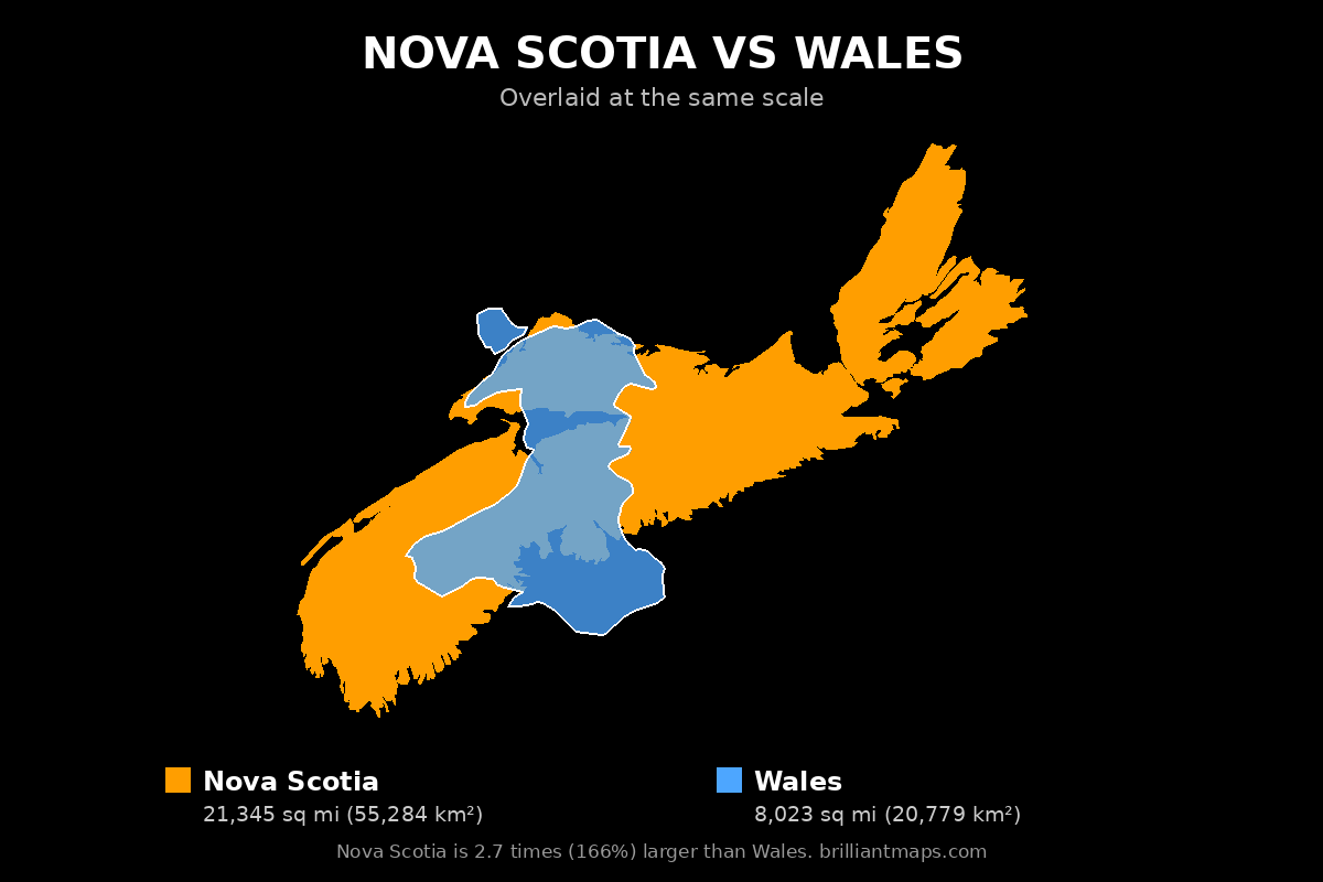 Nova Scotia vs Wales Size Comparison Map