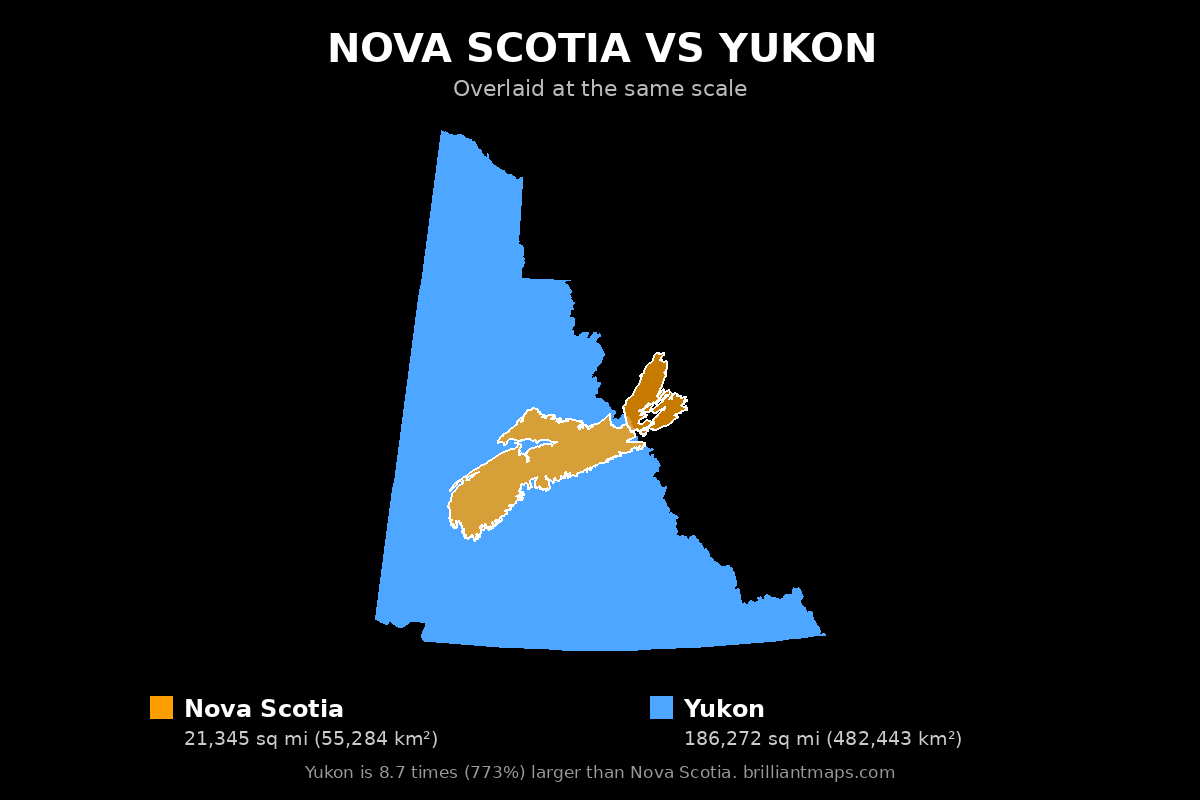 Nova Scotia vs Yukon Size Comparison Map