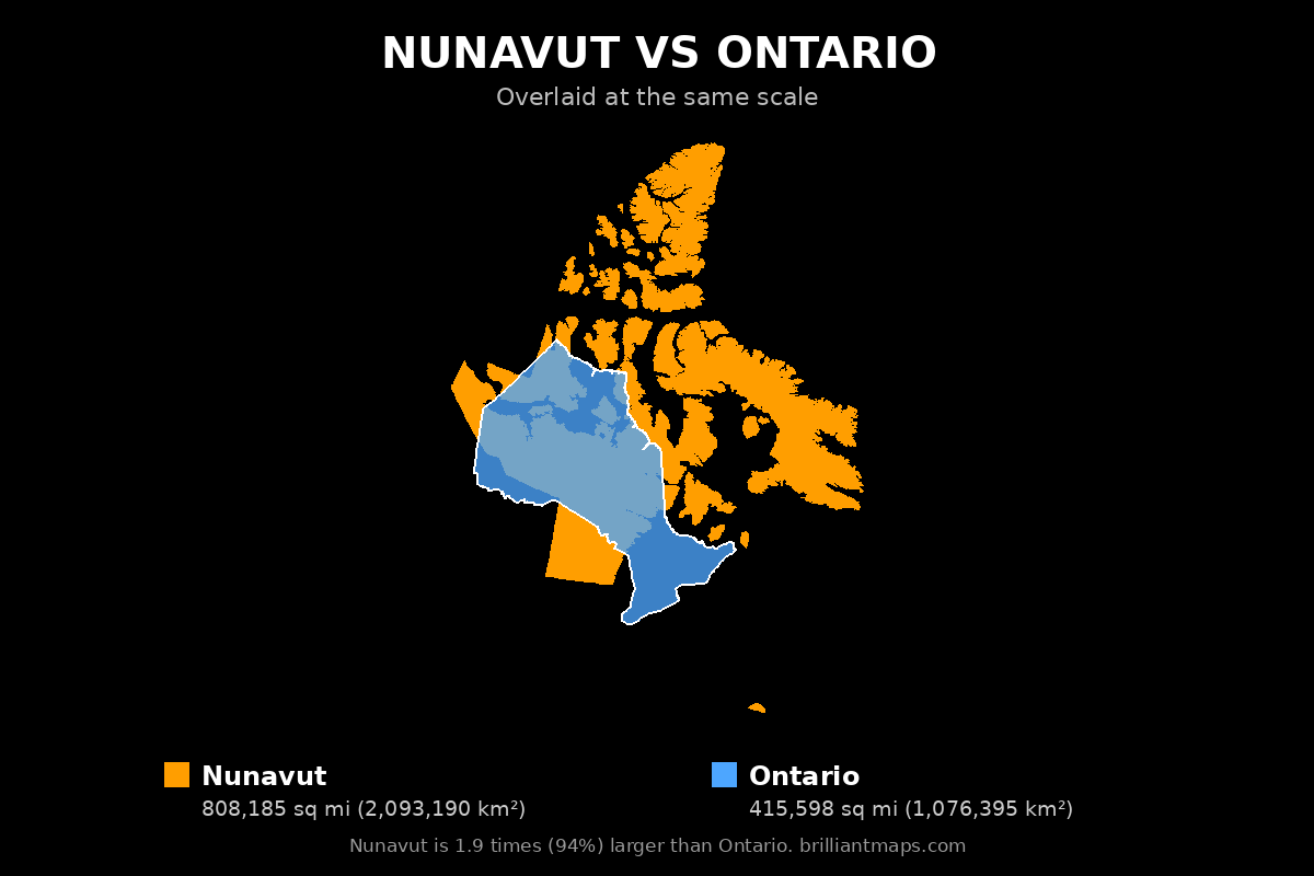 Nunavut vs Ontario Size Comparison Map