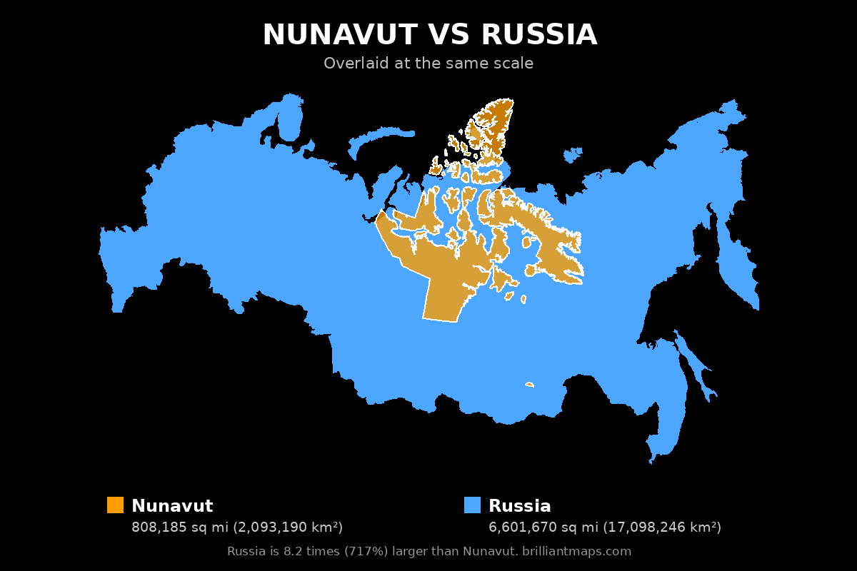 Nunavut vs Russia Size Comparison Map
