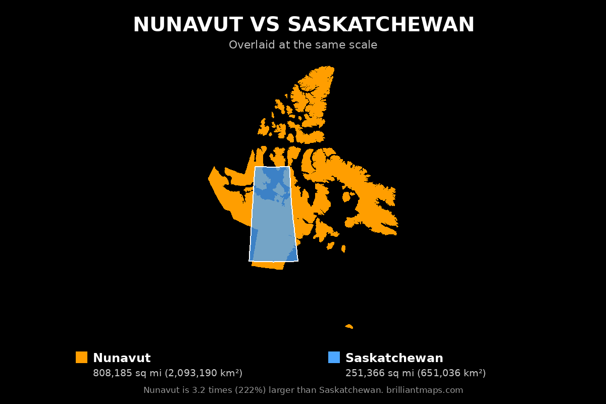 Nunavut vs Saskatchewan Size Comparison Map