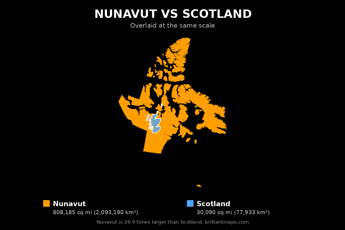 Nunavut vs Scotland Size Comparison Map