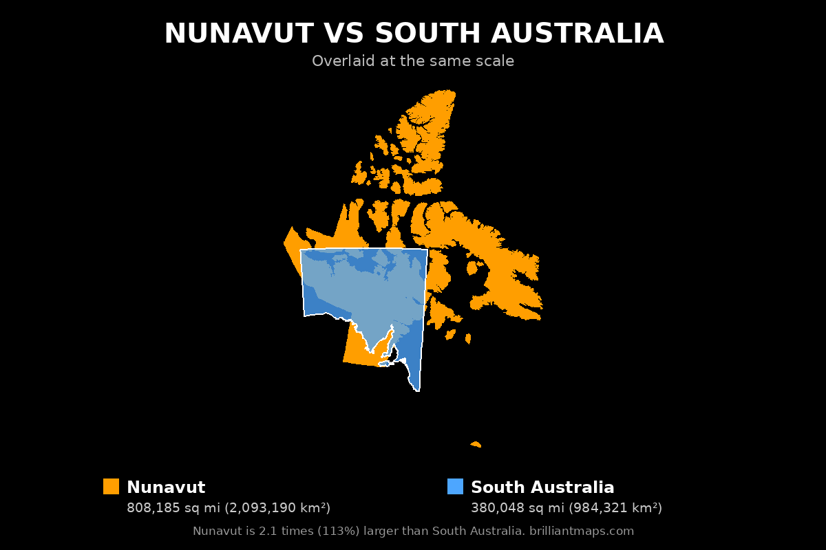 Nunavut vs South Australia Size Comparison Map