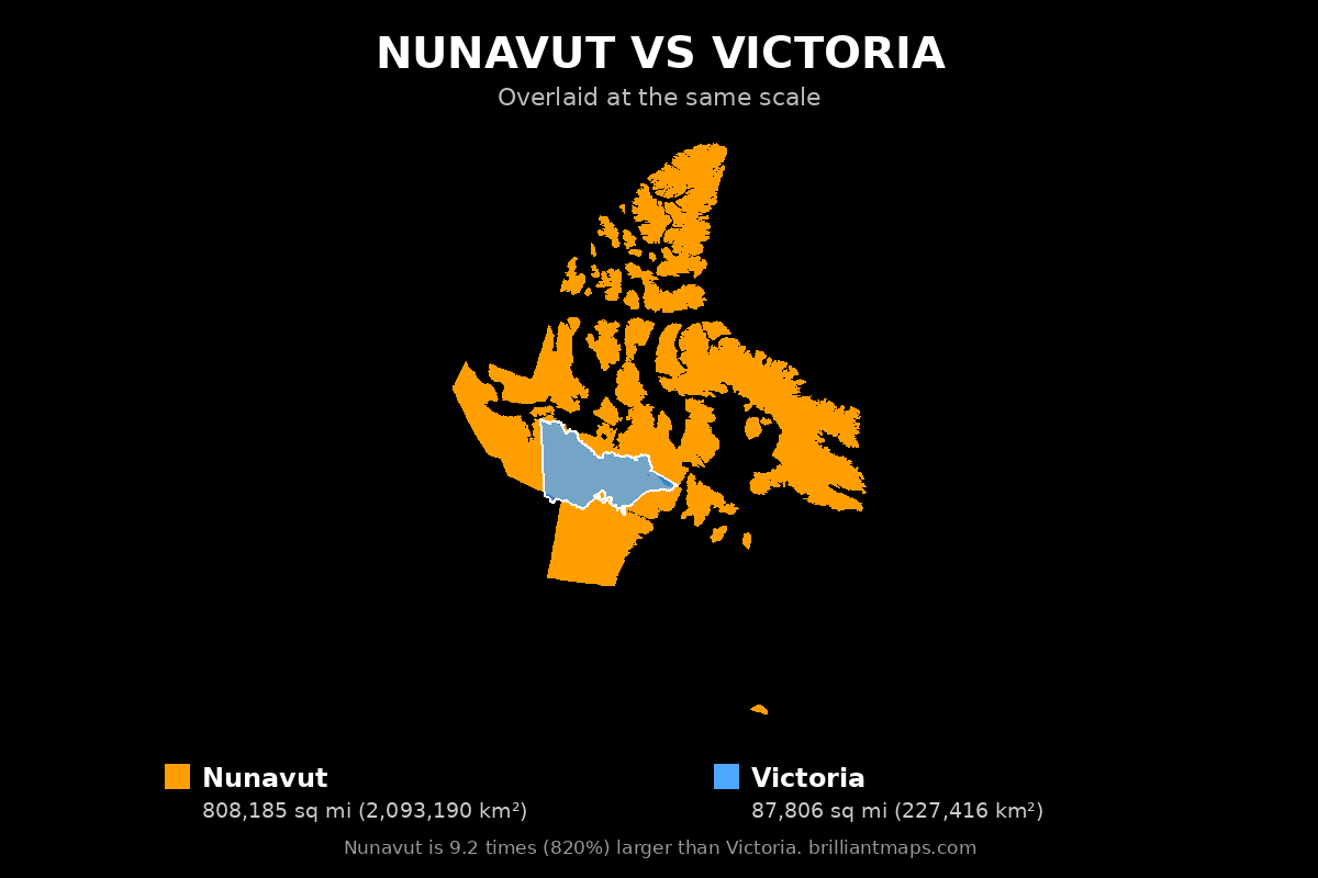 Nunavut vs Victoria Size Comparison Map