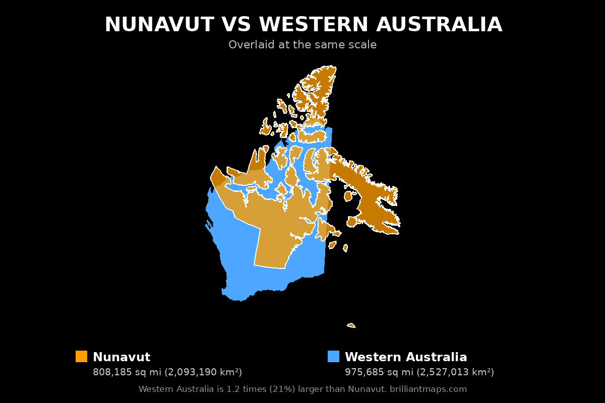 Nunavut vs Western Australia Size Comparison Map