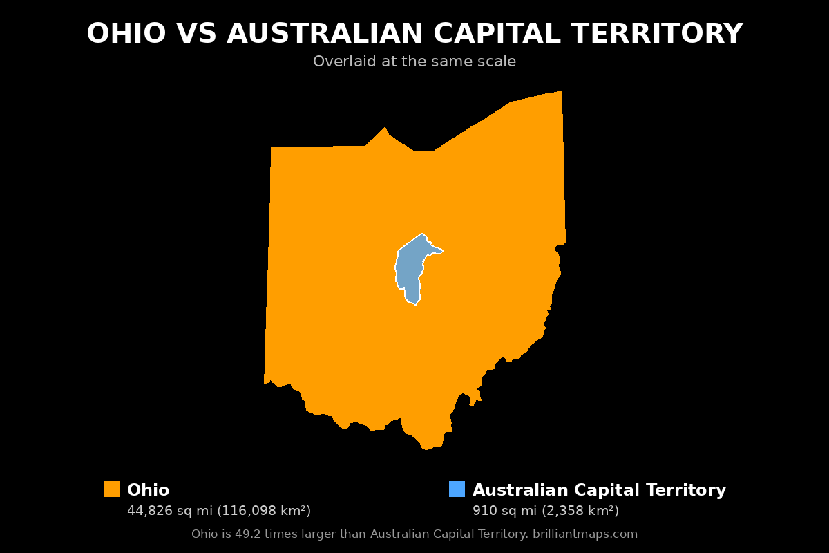 Ohio vs Australian Capital Territory Size Comparison Map