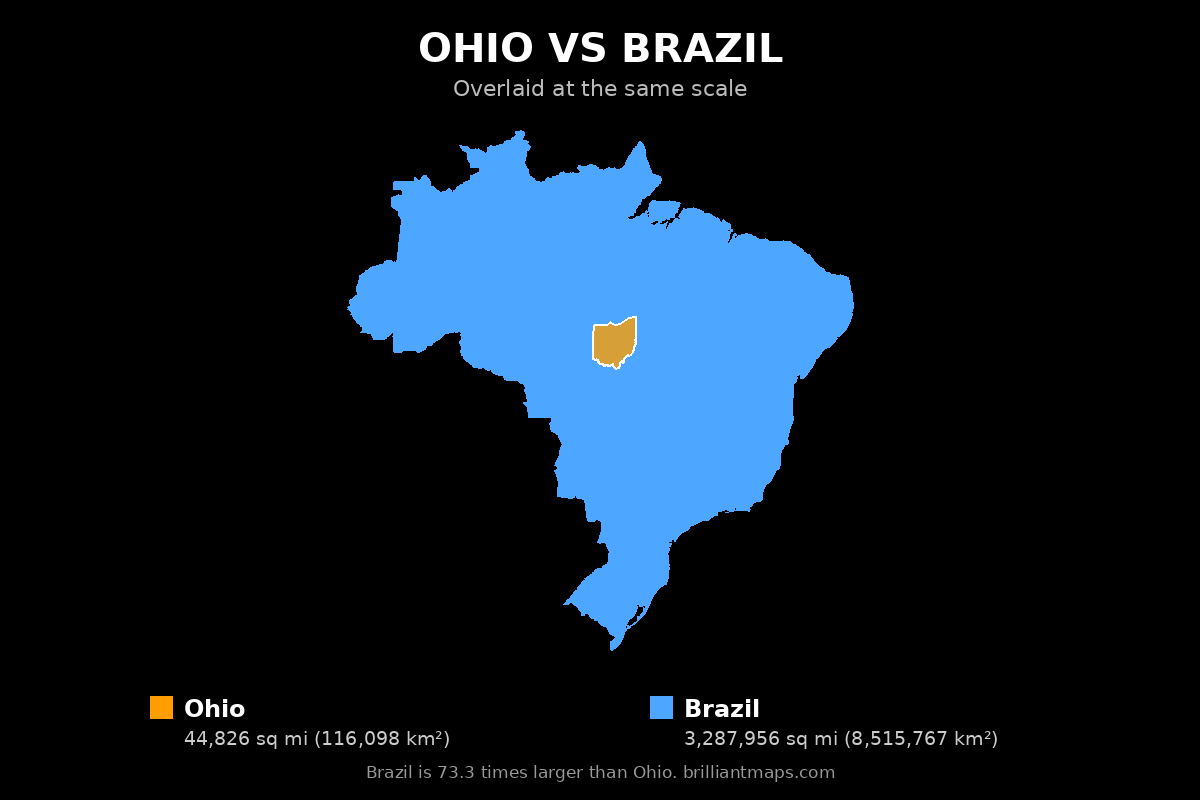 Ohio vs Brazil Size Comparison Map